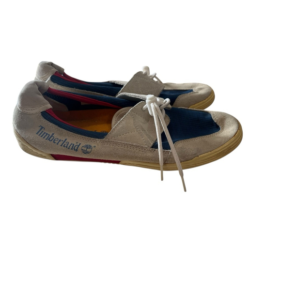 Timberland Suede Casual Loafers Shoes Size 9M RARE Red Blue Tan Men\'s Boating main image 2